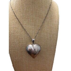 Sterling Silver Puffy Heart Pendant Necklace Vintage 30" Chain 925